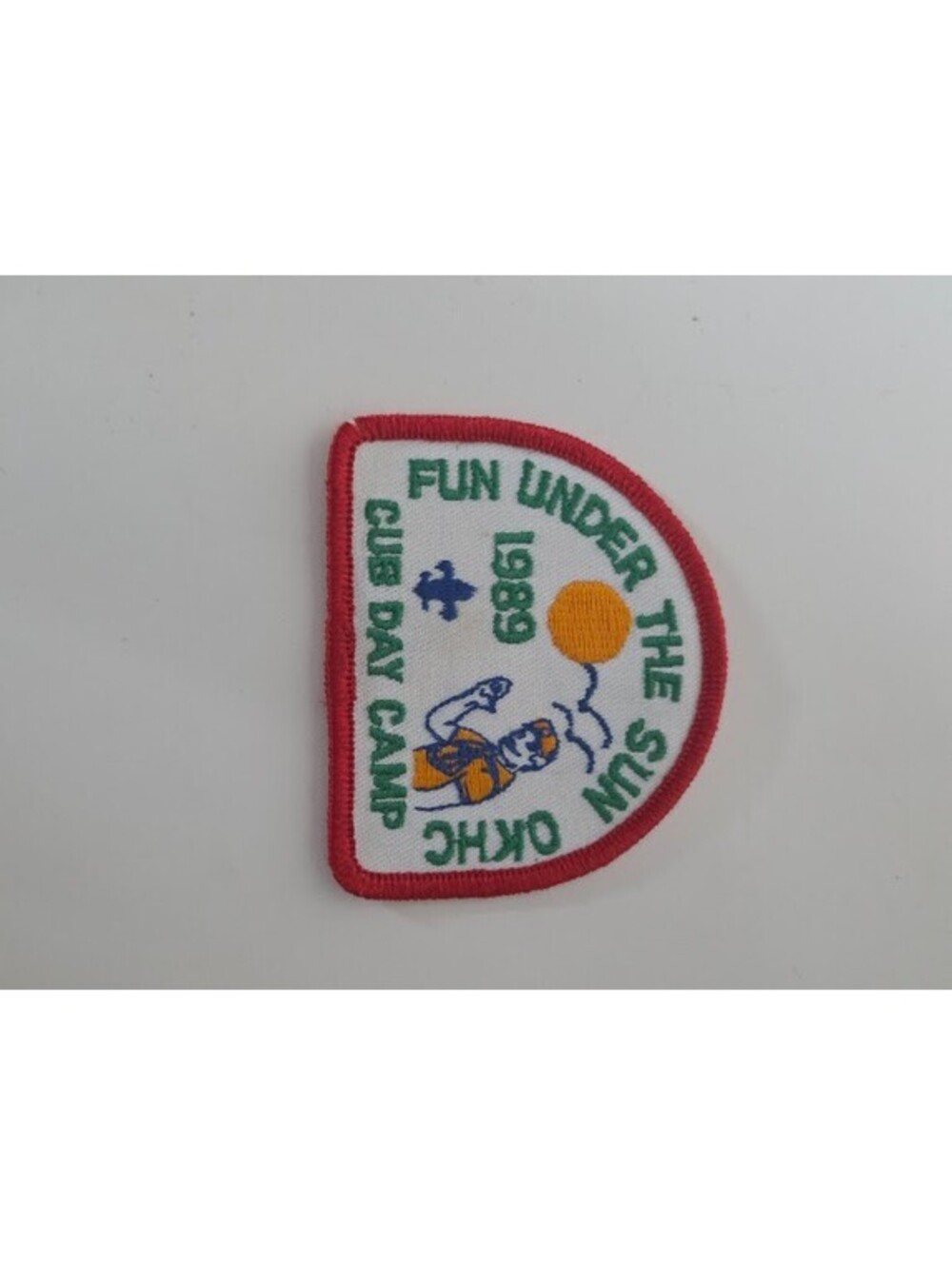 1989 OKHC Cub Day Camp Patch Fun Under The Sun Boy Scouts Orange Balloon